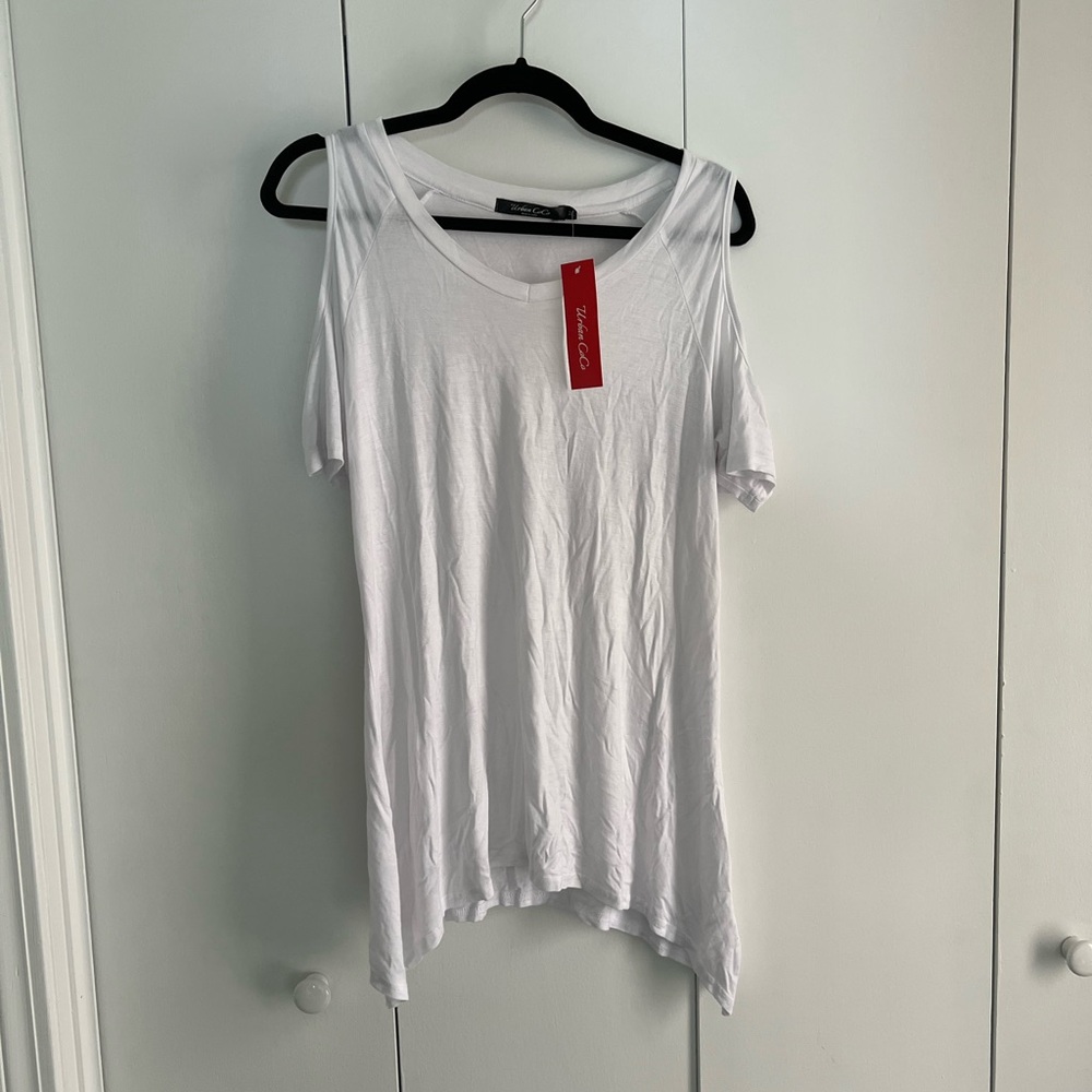 White Cold-Shoulder V Neck Top